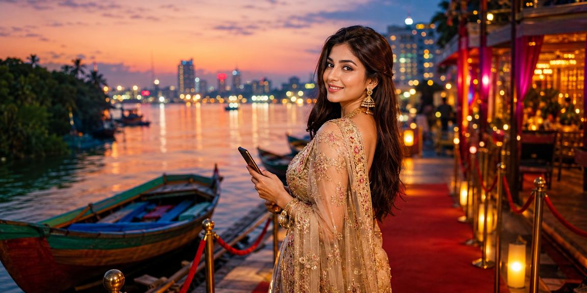 সুন্দরবনে শাড়ি পরিহিত নারী মোবাইলে ক্যাসিনো গেম উপভোগ করছেন